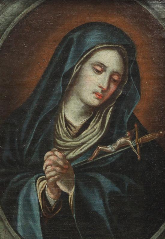 17th century German School Mater Dolorosa - The Virgin Mary with a sword 12 x 8.25in.